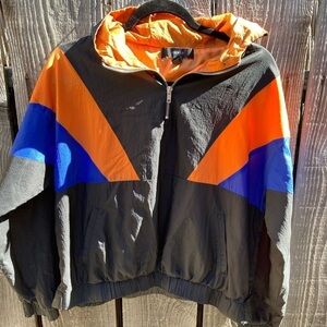 Women's Forever21 Multicolor Nylon 1/4 Zip Windbreaker S Pocket Hood 80s 90s Hip